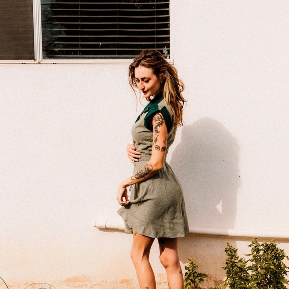 Ilgwu 1960s green and grey wool and velvet dress size 4 - Picture 3 of 9